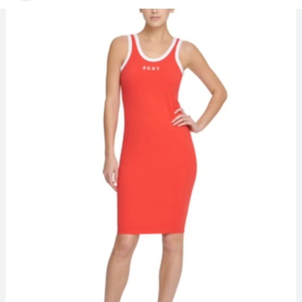 DKNY Sport Logo Ringer Tank Top Dress In Radiant Red, S NWT